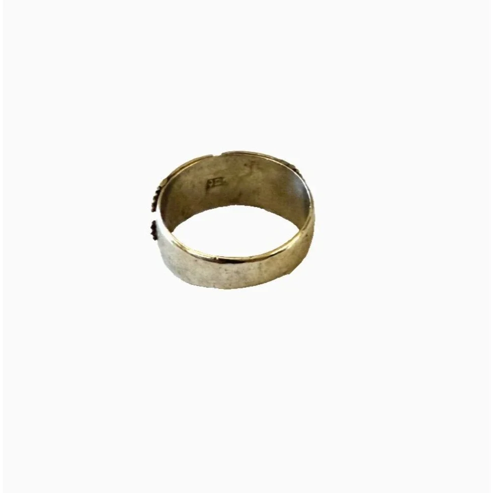 Sterling Silver with Copper Accent Inlay and Etched Detailing Band Ring Size 8.5